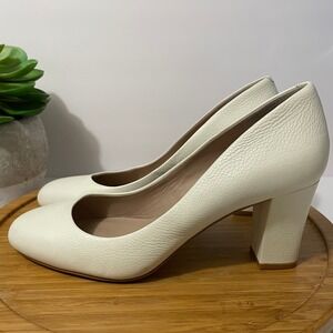 Shoes of Prey White Leather Block Heel Women 10.5 Chunky Dress Pump Office Chic
